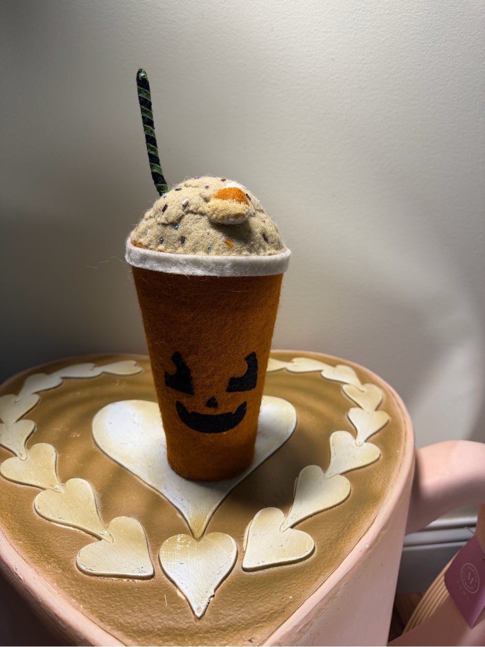 2025 Halloween Fall Pumpkin Coffee Latte Cup Felt Plush Decor